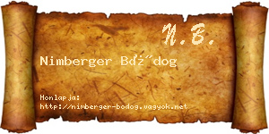 Nimberger Bódog névjegykártya
